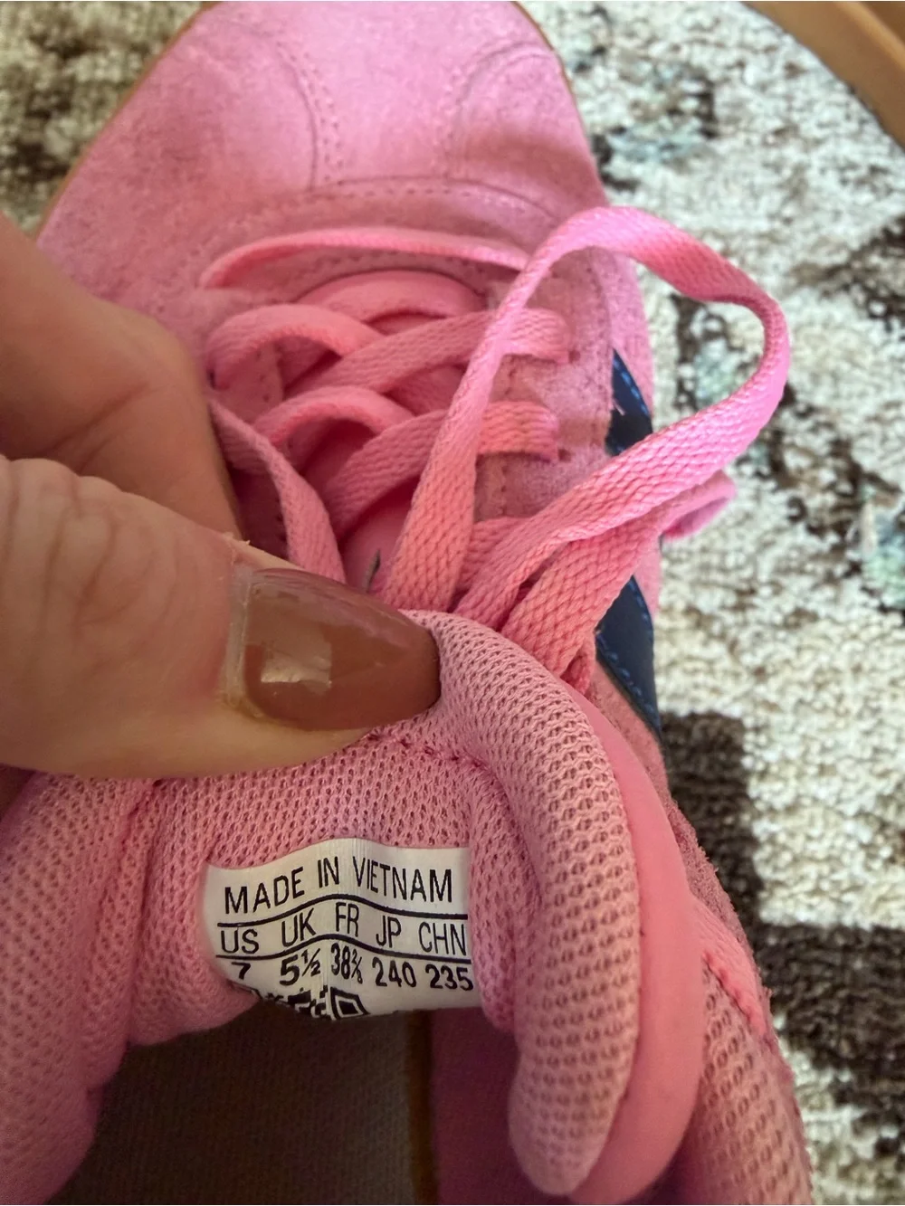 adidas Pink Suede Sneakers with Navy Stripes and Gum Sole
